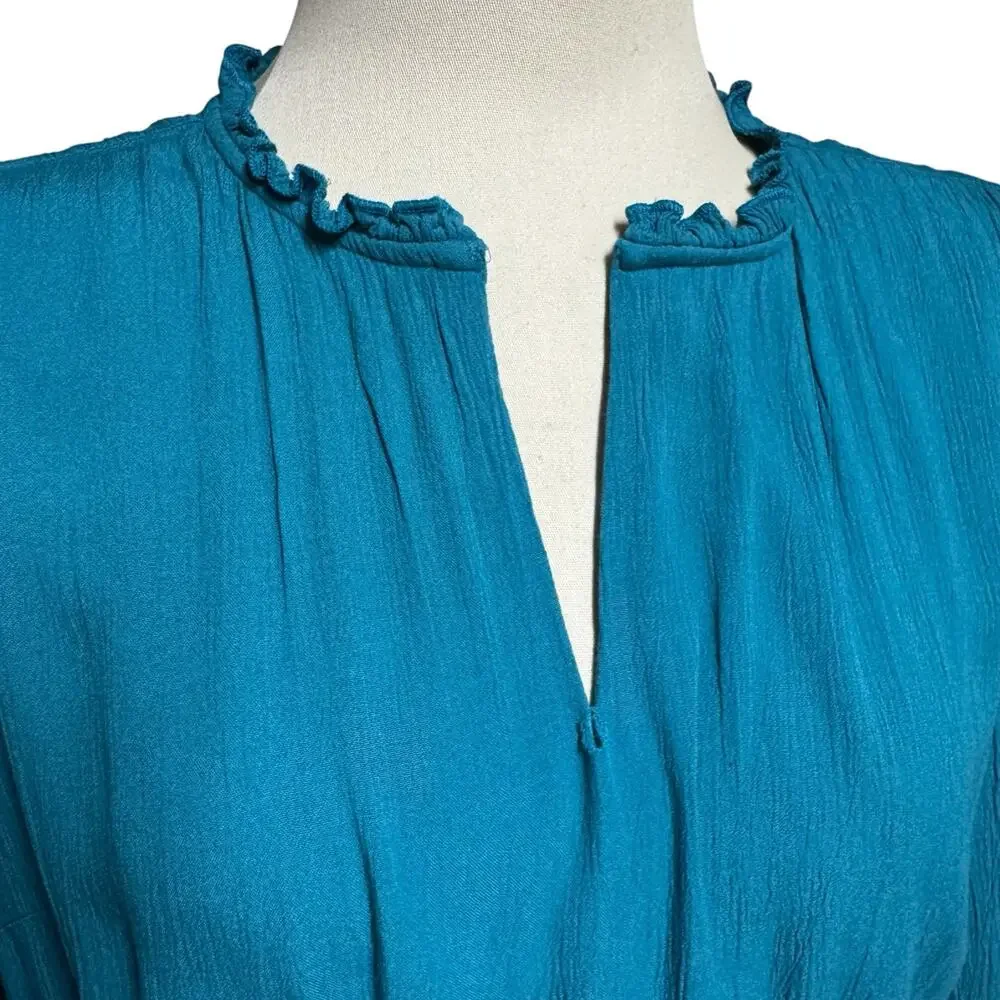 Soft Surroundings MearaGauze Crinkle Mini Dress Teal Turquoise Blue Medium